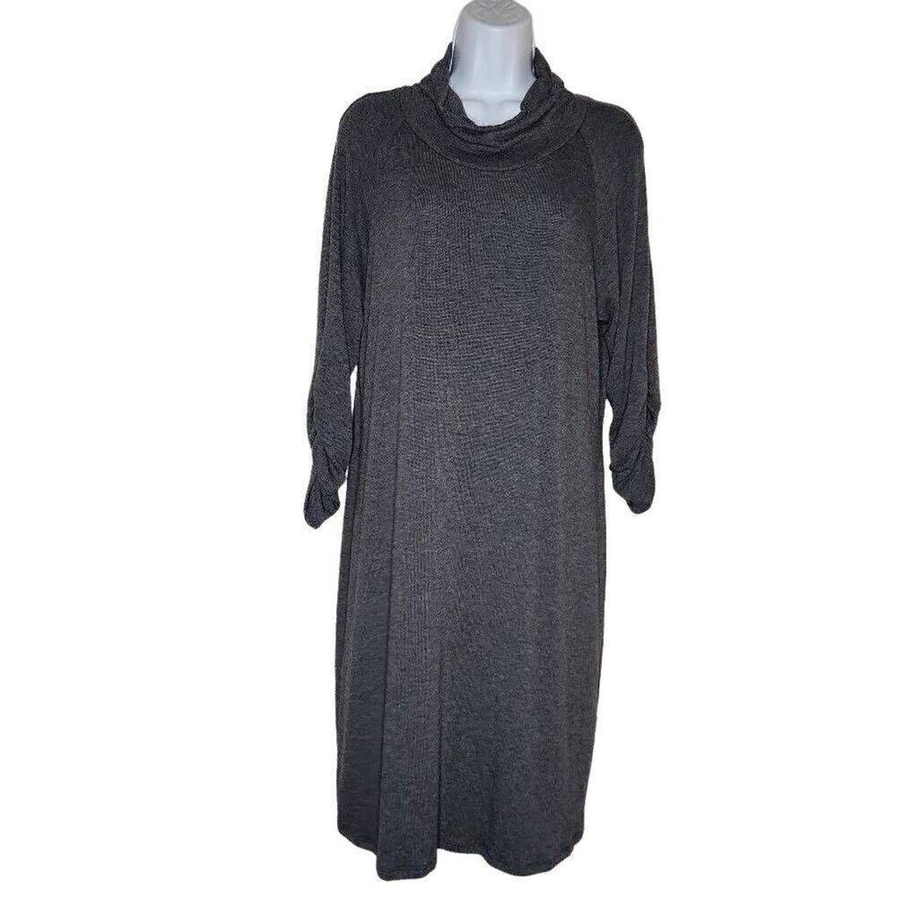 Tiana B. Women Dresses, NEW Charcoal Grey 3/4 Sleeve Mock Neck Knit Dress, Sz L